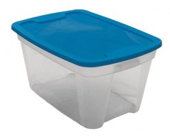 20 Quart	Storage Tote with Clear Base and Aqua Lid Fashion