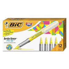 BIC BRITE LINER HIGHLIGHTER, FLEX TIP FOR BROAD HIGHLIGHTING & FINE UNDERLINING, YELLOW, 12-COUNT Hot on Sale