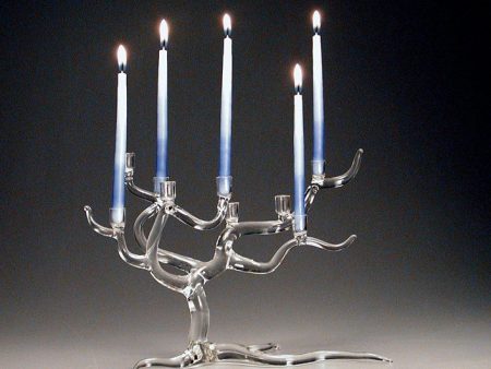 Clear Glass Windswept Tree of Life Menorah by Salusa Glassworks Supply