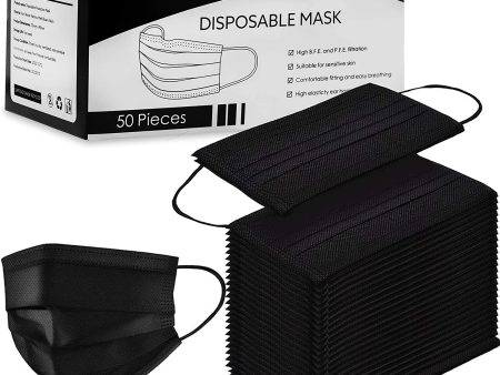 50 Pack BLACK Disposable Face Masks - Box of 50 masks Online Sale