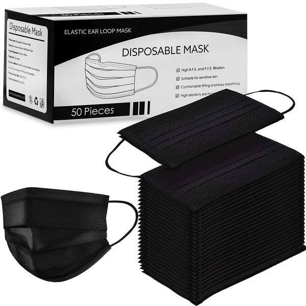 50 Pack BLACK Disposable Face Masks - Box of 50 masks Online Sale