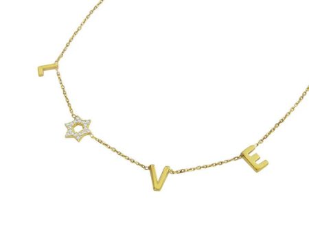 14K Gold Star and Love Necklace with Diamonds Sale