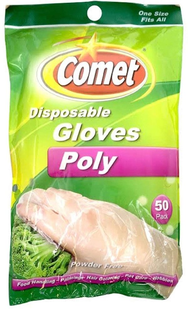 Comet Disposable Gloves, Poly, One Size Fits All 50 ea Discount