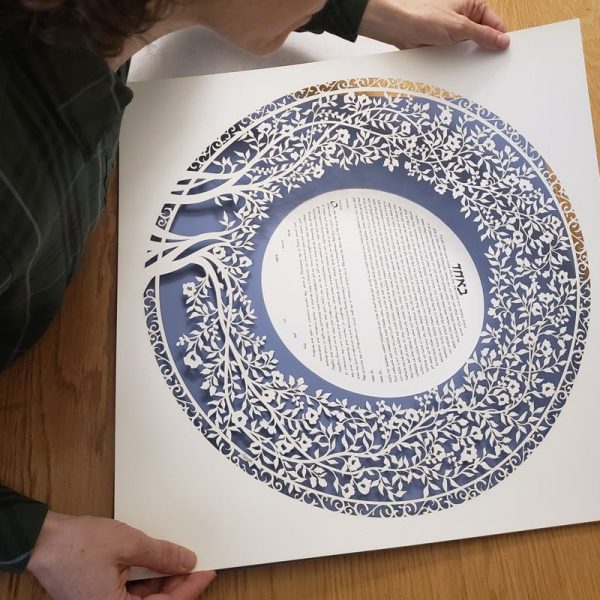 Blooming Tree Ketubah Circle in Dusty Blue by Melanie Dankowicz For Cheap