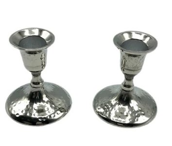 3  Nickel Hammered Candle Sticks on Sale