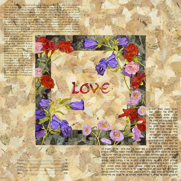 Bells and Carnations Ketubah by Nishima Kaplan Discount