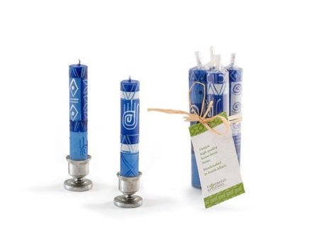 4 Blue Hamsa Shabbat Candles Supply