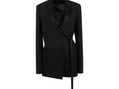 SATIN LAPEL WRAP BLAZER (WOMENS) Cheap